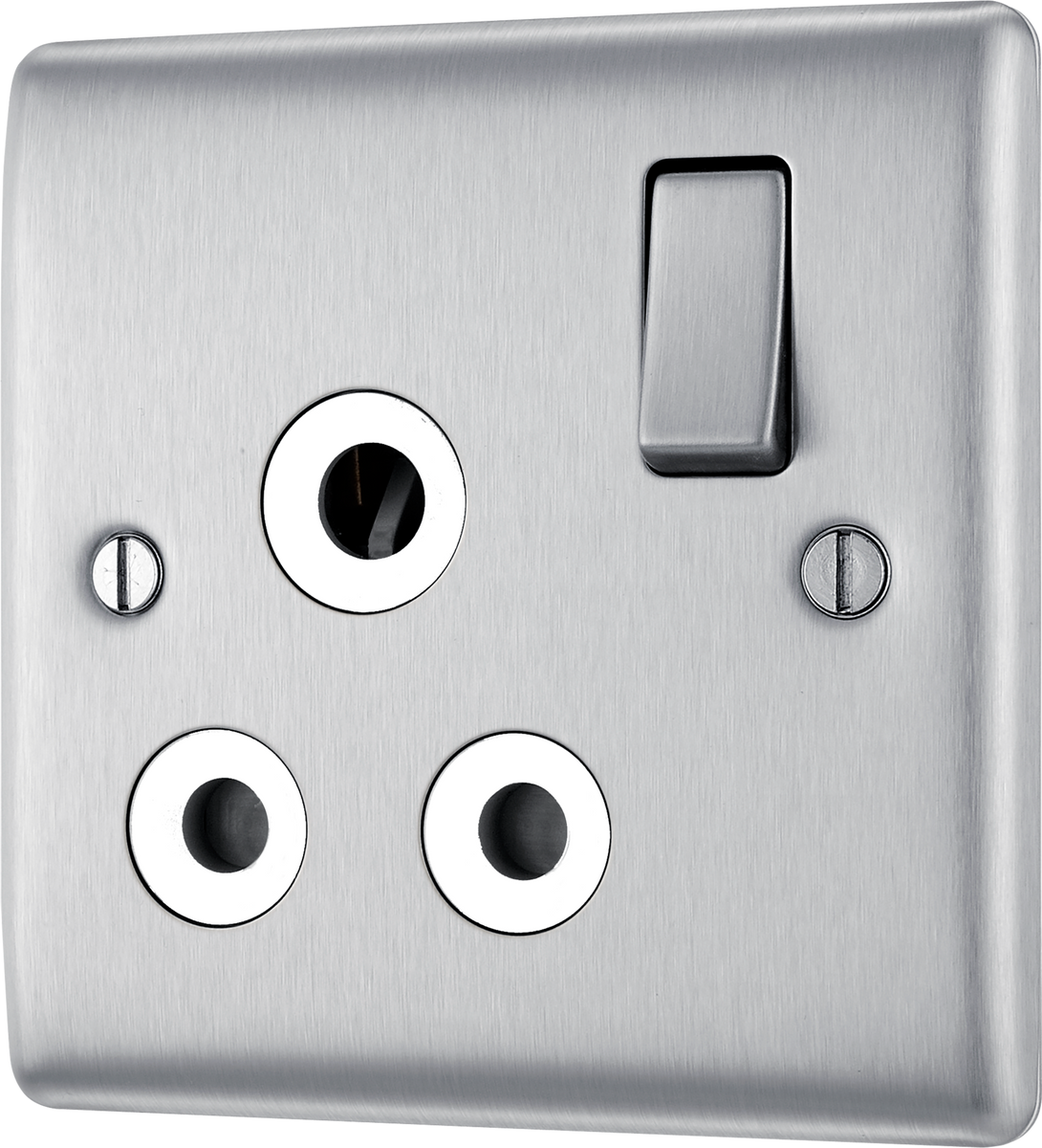 BG NBS99W 15a, 1 Gang Switched Socket Round Pin Brushed Steel ...